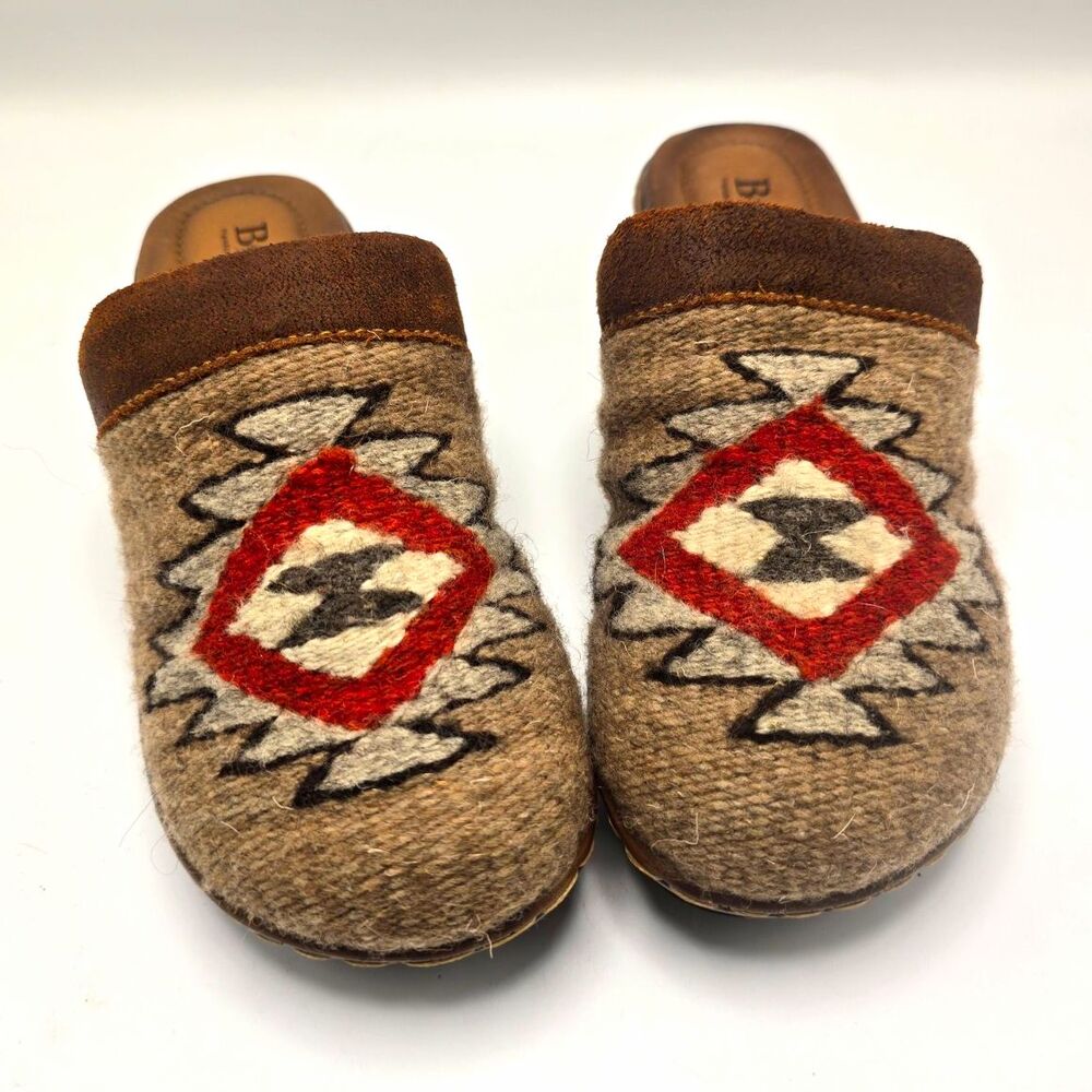 Børn Bandy Woven Wool Blanket Clogs Mules Boho Aztec Southwestern Shandy Brown 6